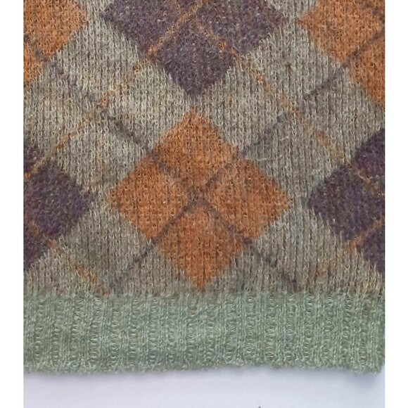 VTG Rob Scot Mohair Blend V Neck Sweater Olive Green/Brown Argyle Mens S - Picture 3 of 5